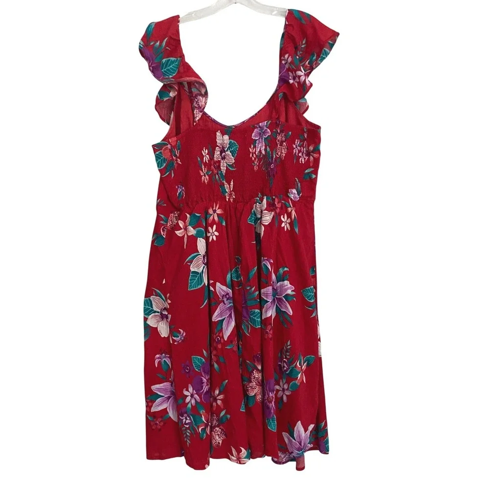 Old Navy Red Floral Flutter Sleeve Smocked Midi Dress XL Tall 412538-01 - Picture 8 of 10